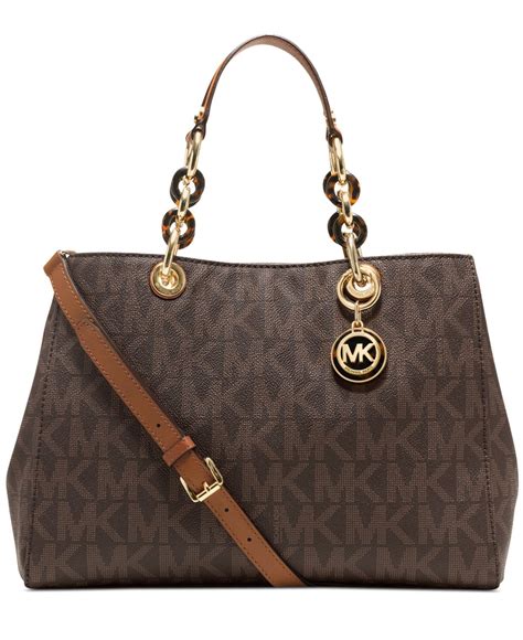 michael kors cynthia brown logo tote bag|michael kors cynthia medium satchel.